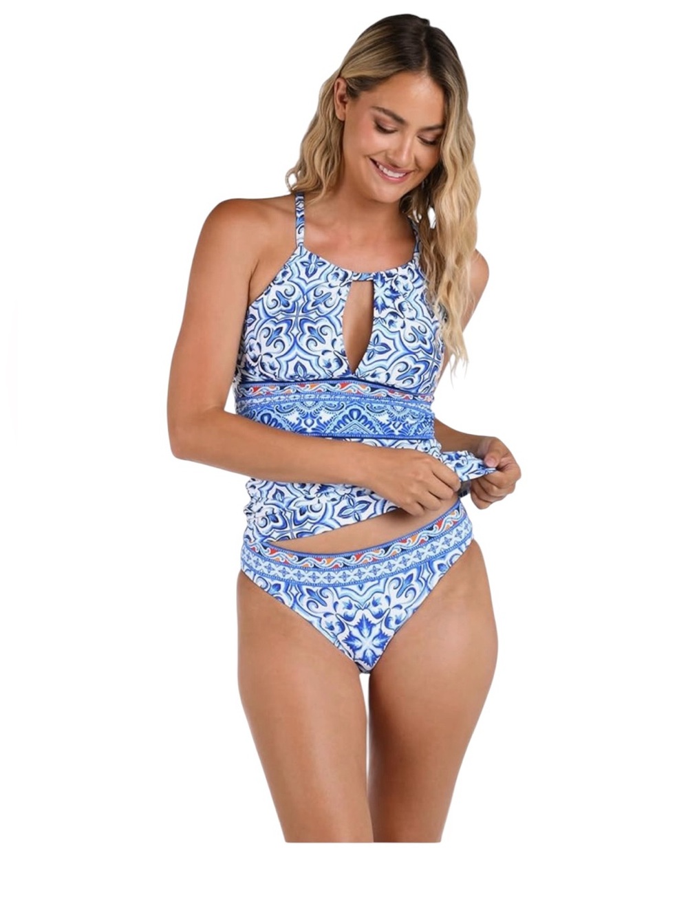 La Blanca Tankini Top NWOT | Alboran Sea Blue & White Print Swim Top | Size 16W